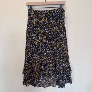 Floral Wrap Skirt Navy and Mustard
